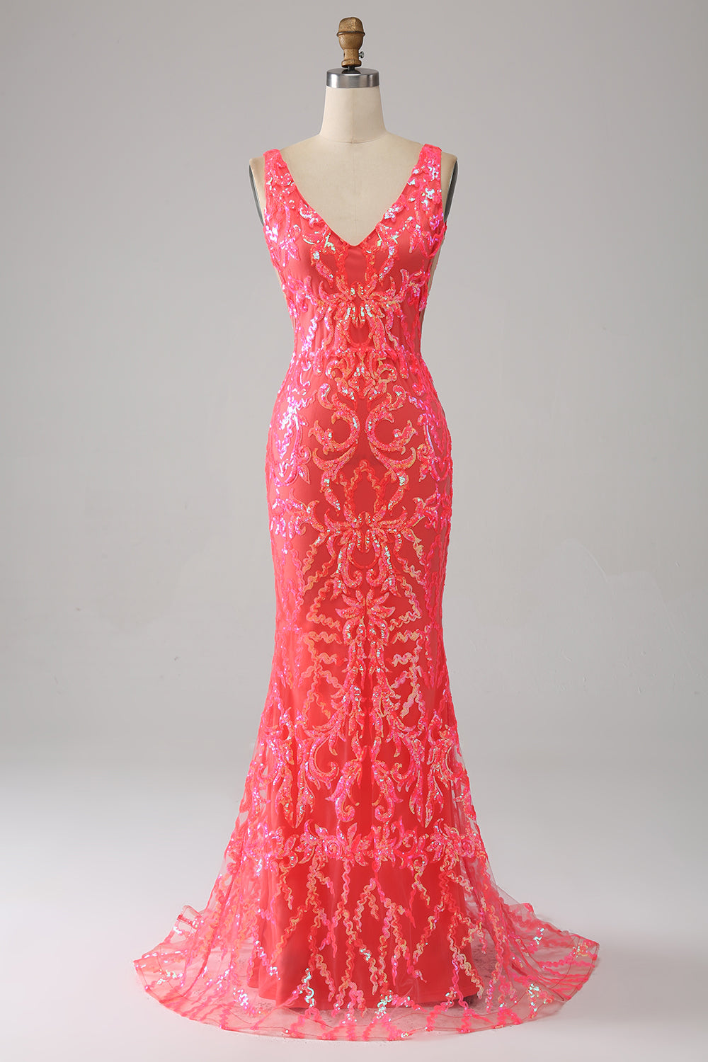 Orange Charming Mermaid Deep V Neck Sparkly Sequin Formal Dress with Embroidery