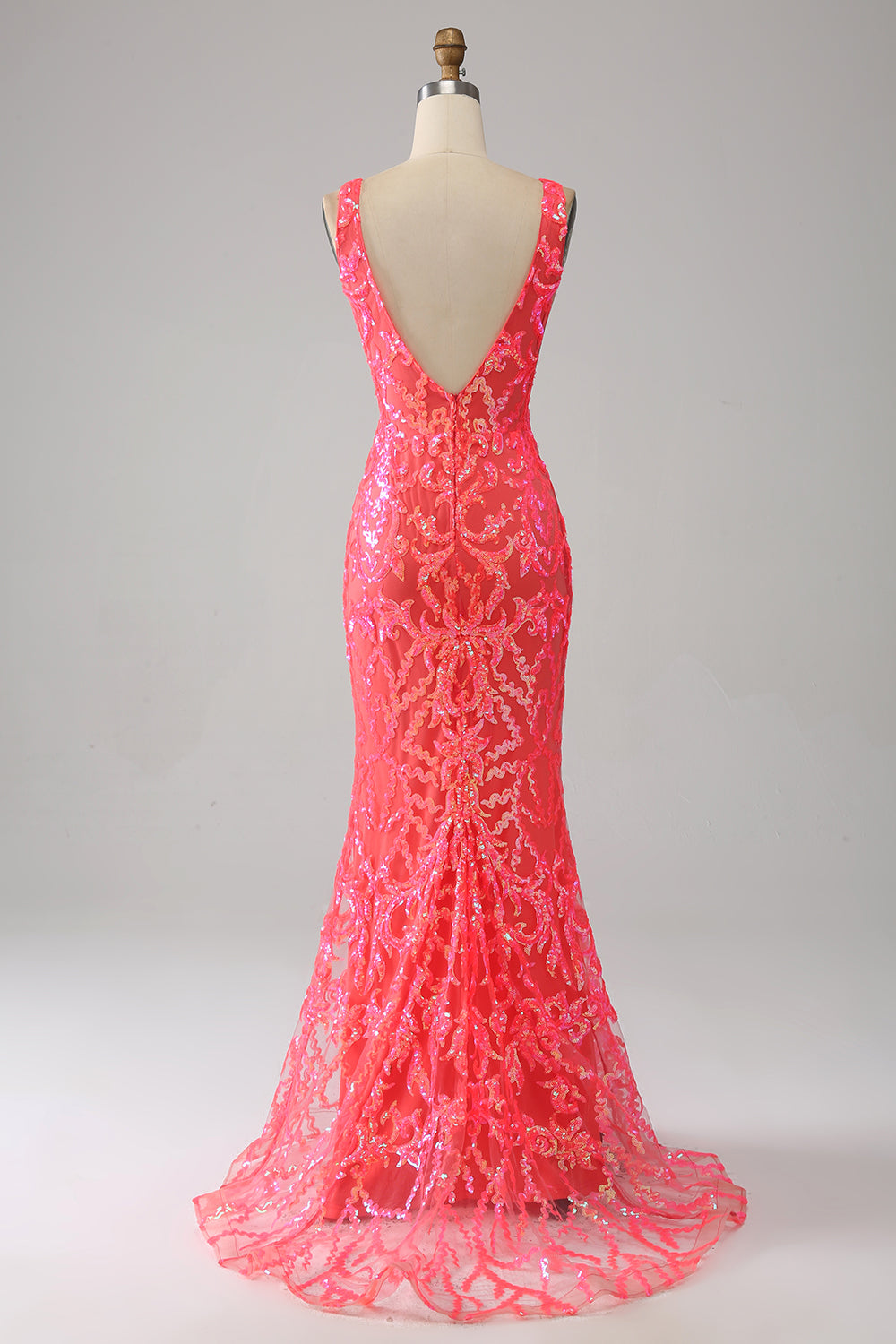 Orange Charming Mermaid Deep V Neck Sparkly Sequin Formal Dress with Embroidery