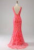 Load image into Gallery viewer, Orange Charming Mermaid Deep V Neck Sparkly Sequin Formal Dress with Embroidery