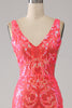 Load image into Gallery viewer, Orange Charming Mermaid Deep V Neck Sparkly Sequin Formal Dress with Embroidery