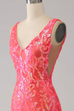 Orange Charming Mermaid Deep V Neck Sparkly Sequin Formal Dress with Embroidery