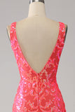 Orange Charming Mermaid Deep V Neck Sparkly Sequin Formal Dress with Embroidery
