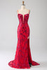Load image into Gallery viewer, Mermaid Dark Red Sequins Formal Dress with Slit