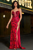 Load image into Gallery viewer, Stylish Mermaid Spaghetti Straps Dark Red Corset Formal Dress with Split Front