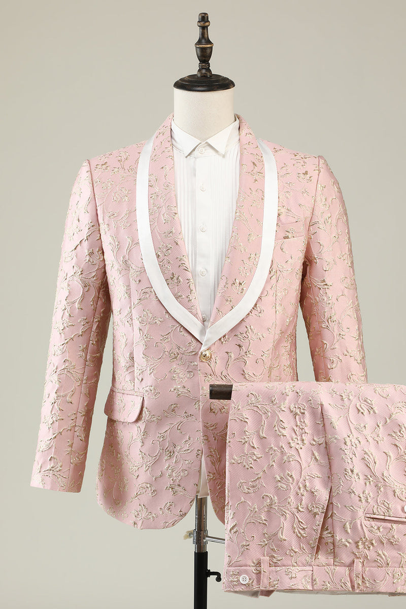 Load image into Gallery viewer, Champagne Shawl Lapel One Button Jacquard Men&#39;s Formal Suits