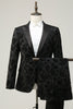 Load image into Gallery viewer, Black 3 Piece Peak Lapel Jacquard Men&#39;s Formal Suits