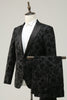 Load image into Gallery viewer, Black 3 Piece Peak Lapel Jacquard Men&#39;s Formal Suits
