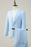 Light Blue Peak Lapel 2 Piece Men's Formal Suits