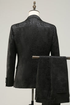 Peak Lapel Black Jacquard Men's Formal Suits