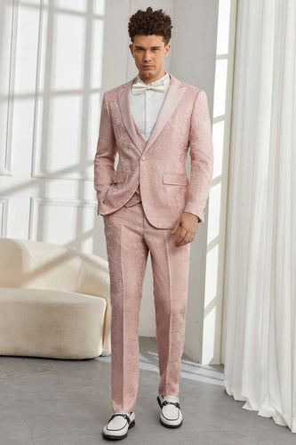 Silm Fit Peak Lapel Light Pink Jacquard Men's Formal Suits