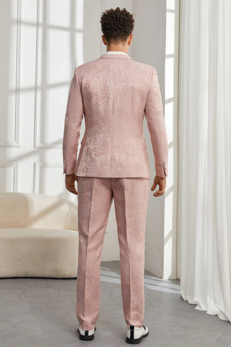 Load image into Gallery viewer, Silm Fit Peak Lapel Light Pink Jacquard Men&#39;s Formal Suits