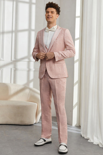 Silm Fit Peak Lapel Light Pink Jacquard Men's Formal Suits