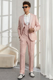 Silm Fit Peak Lapel Light Pink Jacquard Men's Formal Suits