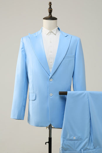 Peak Lapel Single Breasted Sky Blue Men's Formal Suits