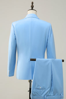 Peak Lapel Single Breasted Sky Blue Men's Formal Suits
