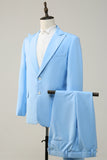 Peak Lapel Single Breasted Sky Blue Men's Formal Suits