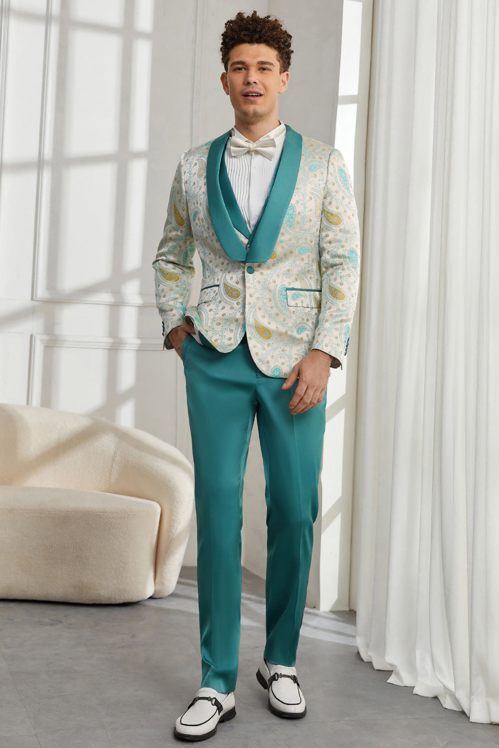 Shawl Lapel One Button Light Green 3 Piece Men's Formal Suits