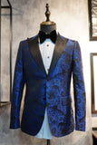 Peak Lapel Jacquard Two Buttons Royal Blue Single Breasted Men's Formal Blazer