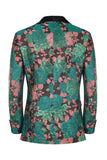 Green Shawl Lapel Jacquard Floral Pattern Men's Formal Blazer