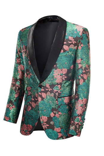 Green Shawl Lapel Jacquard Floral Pattern Men's Formal Blazer