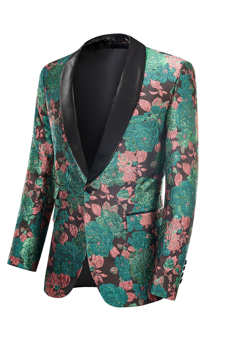 Load image into Gallery viewer, Green Shawl Lapel Jacquard Floral Pattern Men&#39;s Formal Blazer