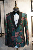 Green Shawl Lapel Jacquard Men's Formal Blazer