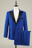 Slim Fit Peak Lapel One Button Blue Men's Formal Suits