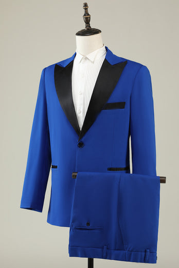 Slim Fit Peak Lapel One Button Blue Men's Formal Suits