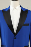 Slim Fit Peak Lapel One Button Blue Men's Formal Suits