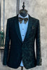 Load image into Gallery viewer, Dark Green Jacquard Shawl Lapel One Button 2 Piece Men&#39;s Formal Suits