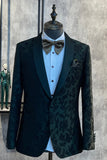 Dark Green Jacquard Shawl Lapel One Button 2 Piece Men's Formal Suits