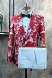 Red Floral Jacquard 2 Piece Men Formal Suits