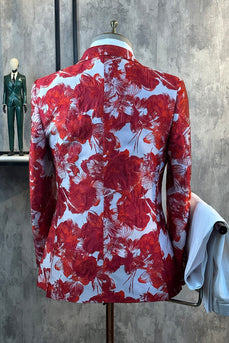 Red Floral Jacquard 2 Piece Men Formal Suits