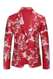 Red Floral Jacquard 2 Piece Men Suits