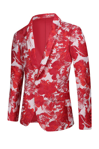 Red Floral Jacquard 2 Piece Men Suits