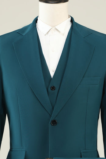 Dark Green Notched Lapel 3 Piece Men's Formal Suits