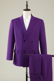 Purple Double Breasted 3 Piece Formal Party Suits