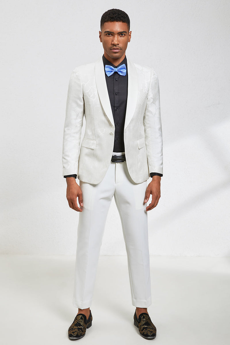 Load image into Gallery viewer, White Jacquard Shawl Lapel 2 Piece Formal Suits