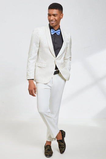 White Jacquard Shawl Lapel 2 Piece Formal Suits