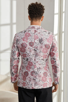 Shawl Lapel One Button Pink Floral Jacquard 2 Piece Formal Suits