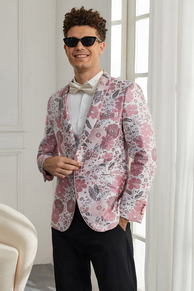 Load image into Gallery viewer, Shawl Lapel One Button Pink Floral Jacquard 2 Piece Formal Suits