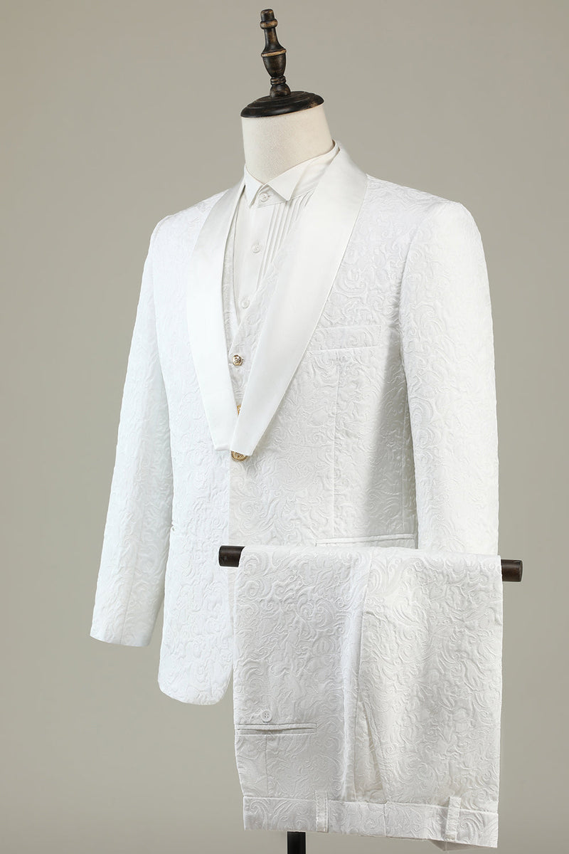 Load image into Gallery viewer, White Jacquard Shawl Lapel 3 Piece Formal Suits