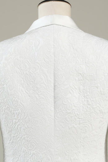 White Jacquard Shawl Lapel 3 Piece Formal Suits