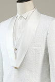 White Jacquard Shawl Lapel 3 Piece Formal Suits