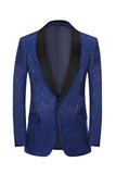 Royal Blue Jacquard One Button Shawl Lapel Formal Blazer