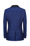 Royal Blue Jacquard One Button Shawl Lapel Formal Blazer