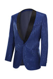 Royal Blue Jacquard One Button Shawl Lapel Formal Blazer