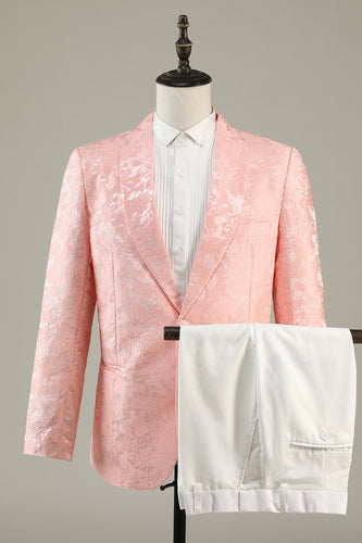Light Pink Jacquard 2-Piece Shawl Lapel One Button Formal Suits