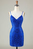 Load image into Gallery viewer, Sparkly Royal Blue Sequins Spaghetti Straps Tight Short Cocktail Dress