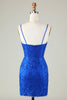 Load image into Gallery viewer, Sparkly Royal Blue Sequins Spaghetti Straps Tight Short Cocktail Dress